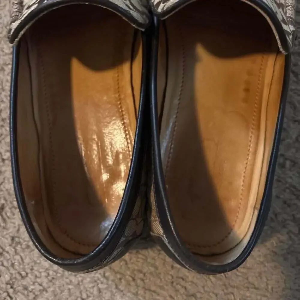 Coach Signature Logo Monogram Loafers Brown Tan